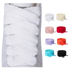 Olukssck 2 Pairs of 20 mm Wide Flat Shoelaces, Tear-Resistant Replacement Shoe Laces for Trainers, Sports Shoes, Trainers, Casual Shoes, White, 80 cm