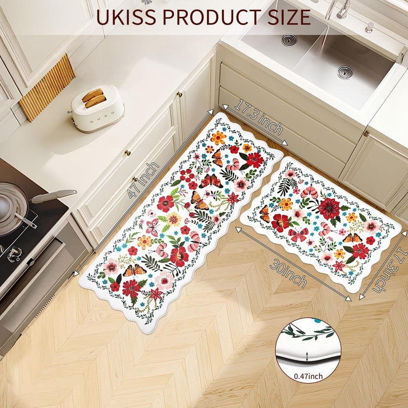 Kitchen Rugs, 2PCS Waterproof Kitchen Mats, Cushioned Anti Fatigue Kitchen