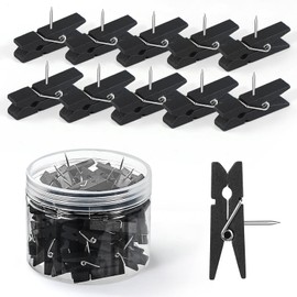 GOOLADA Wooden Push Pins Clips 50pcs Black Push Pins for Bulletin Board Cute Push Pin for Corkboard Fun Thumb Tacks for Cork Board Pushpins for Wall for Teachers at School Classroom Offices Home