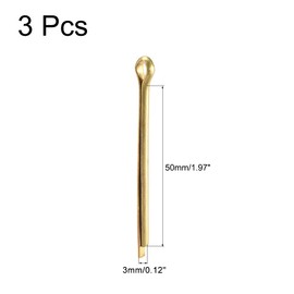 sourcing map Split Cotter Pin - 3mm x 50mm (1/8 Inch x 1 31/32 Inch) Solid Brass 2-Prongs Gold Tone Fastener Clip Key 3Pcs