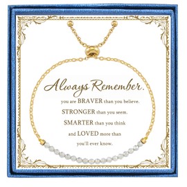 LIUANAN 18K Golden Birthstone Bracelets for Women Dainty Natural Stone Adiustable Chain Birthstones Gifts Friendship Jewelry for Mom Best Friend (April – Herkimer)