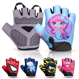 SAGA SPORTS Half Finger Kids Cycling Gloves| Non-Slip, Padded, Antislip, Fingerless Kids Bike Gloves for Boys and Girls | Ideal for BMX, MTB, Gymnastics (Aqua Marine, Large [8-10])