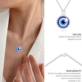 VIBILIA - Collar con colgante de ojo malvado, protección de ojos azules turcos, collares de la suerte, regalos para hombres y mujeres (sol), color plateado, Metal, Otras piedras preciosas