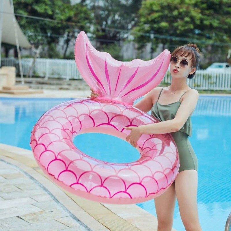 HappyHome Adult Mermaid Float Cute Swim Ring with Backrest for