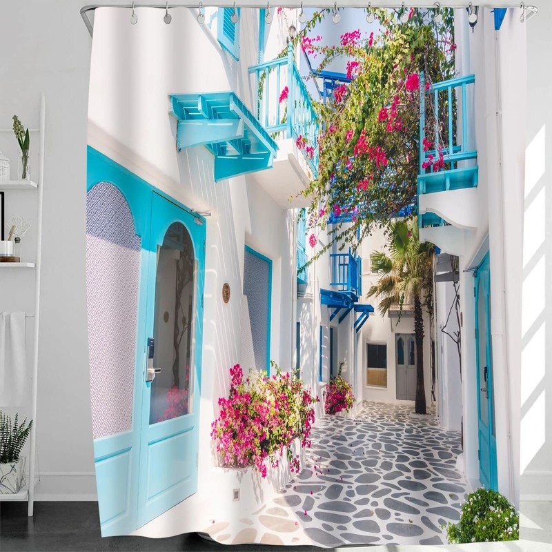 Abaysto Shower Curtain Best Greek Holiday Destinations Mykonos Island Waterproof