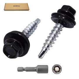 (Pack of 150 pcs) Metal Roofing Screws, 4.8 x 25 mm Painted Self-Drilling Screws With EPDM Washers, Sheet Metal Hex Screw (150, Jet Black RAL 9005)