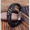 Unbranded Black Braided Leather Silver Stainless Steel Cuban Chain Men's Bracelet