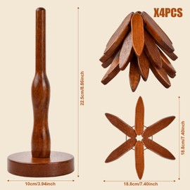 Mapille Wooden Coasters for Hot Dishes, Tree Shaped Coasters, Tree Coasters, Wood, 4 Wooden Coasters + 1 Stand, Foldable Wooden Pad for Hot Dishes/Pot/Bowl (B)