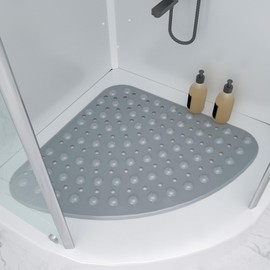 KOVOSCH Corner Shower Mat Non Slip Anti Mould,54*54 Quadrant Shower Mat For Inside Bath,Curved Shower Mat For Shower Or Tub,Safety Mats With Drain Hole,Machine Washable Antibacterial (GREY, 54*54 cm)