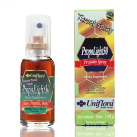 Uniflora Propolight30 Throat Spray – Brazilian Bee Propolis with Mint & Honey, 35ml (1 Bottle)