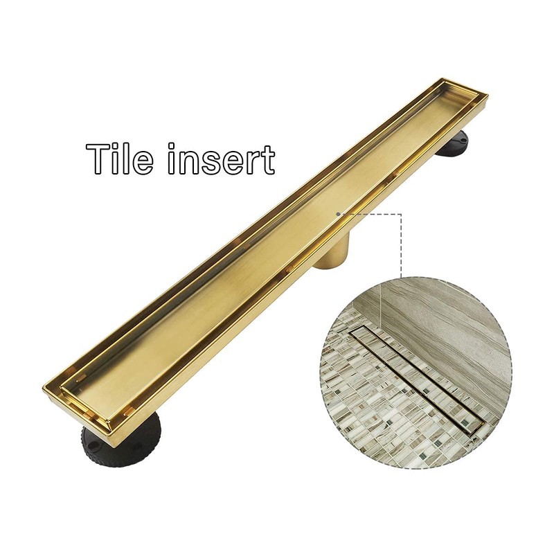 Neodrain 24-Inch Gold Linear Shower Drain, 2-in-1 Flat & Tile