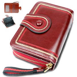 Mikytoper Purses for Women PU Leather Wallet for Women Card Cases & Money Organisers Ladies Wallet Purse for Mothers Day Gifts (Round Buckle - red)