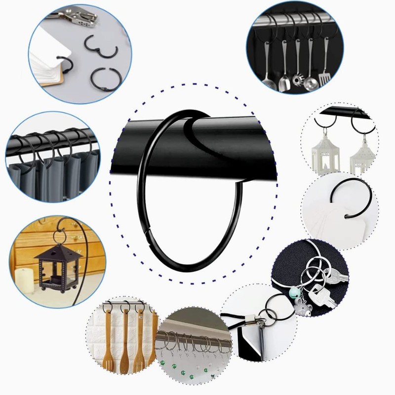 28 Pcs Black Shower Curtain Rings, 2 Inch Rustproof Decorative