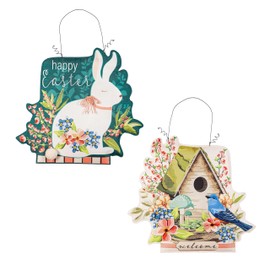 Evergreen Easter Door Decor Double Sided, Indoor Outdoor Hanging Door Sign, Easter Sping Decoration for Homes, Yards and Gardens (Easter Bunny/Spring Birdhouse)