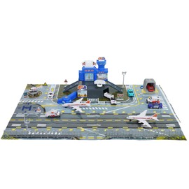 Airplane Toy for Kids with Helicopter, Truck, Plane, Signs, Fire Engines and Airport Play Mat, Parking Garage Playset Gift for Kids 3+ Boys Girls