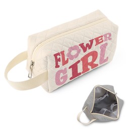 SuoSycorax Flower Lady Printed Quilted Makeup Pouch for Women - Velvety Polyester Cosmetic Organizer w/Triple Compartments, Travel & Makeup Brush Holder