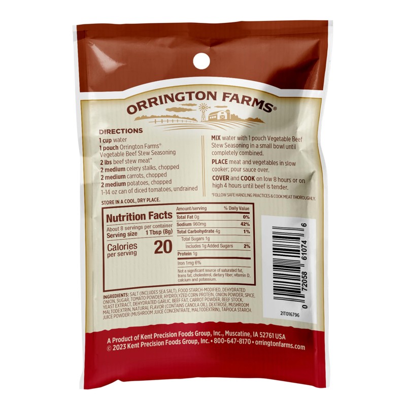 Orrington Farms Slow Cookers Seasoning, Vegetable Beef Stew, 2.5 oz