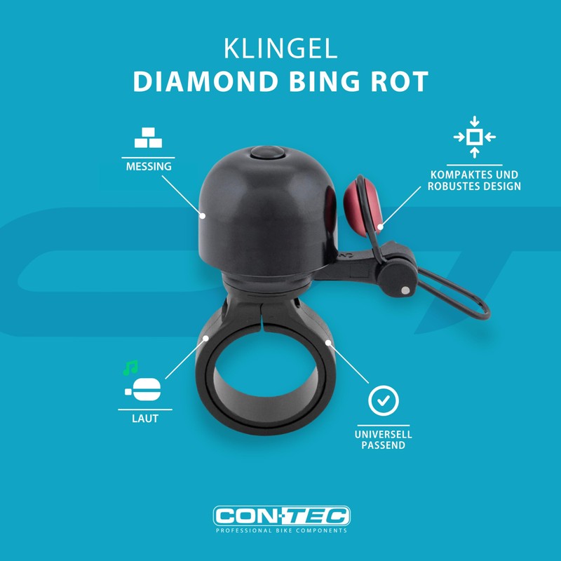 CONTEC Diamond Bing Bike Bell with Handlebar Clamp 22.2mm Diameter