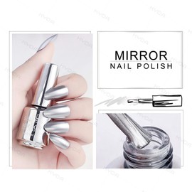 KYDA 18ml Gold Mirror Nail Polish, Bright Glossy Mirror Polish for Nails Art, Longlasting Shine Metallic Effect Nails Art, Gorgeous Reflective Manicure Nail Lacquers-Silver, 0.61 fl oz