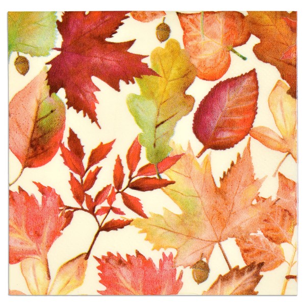 100 Fall Leaves Cocktail Beverage Napkins 3 Ply Disposable Paper Decorative Holiday Thanksgiving Dessert Dinner Hand Napkin Autumn Harvest Colored Maple Leaf Wedding Party Supplies Tableware Decor