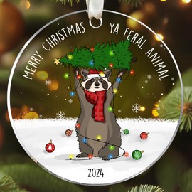 Raccoon Christmas Ornament 2024 - Raccoon Animal Christmas Ornaments, Racoon Ornaments for Christmas Tree - Animal Gifts for Family, Friends, Coworker - Gift for Raccoon Lovers - Acrylic Ornament 2024