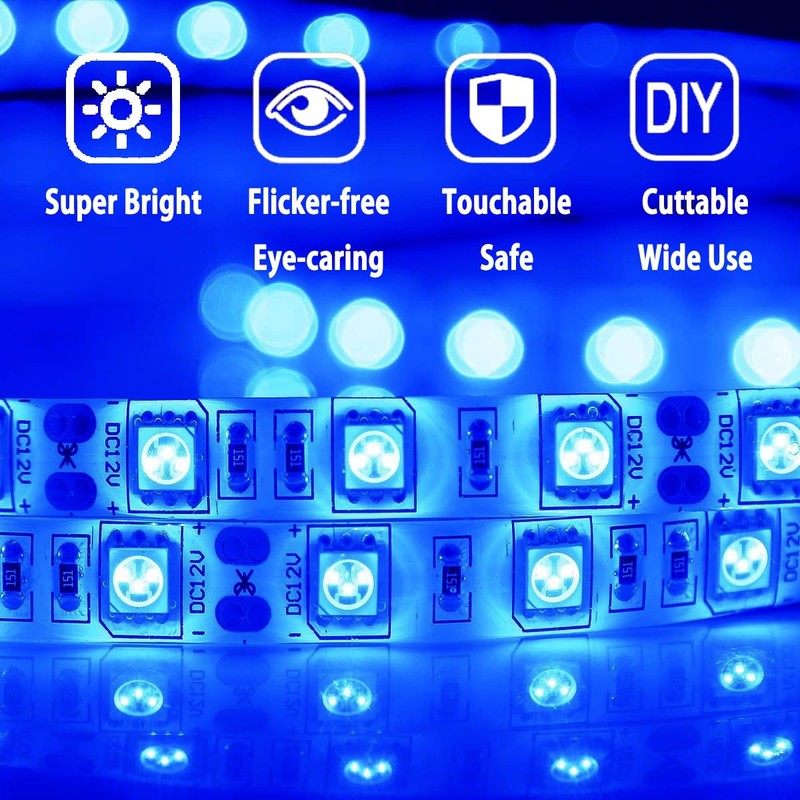 HAUTY Blue LED Strip Light, Non-Waterproof 16ft/5m SMD5050 (60 LED/s)