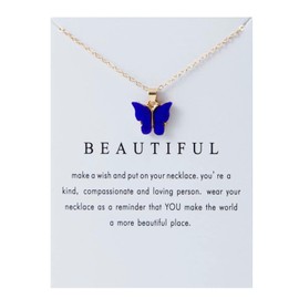 Annpro Dainty Colorful Butterfly Pendant Necklace for Women,Bohemian Acrylic Cute Butterfly Chain Necklace Retro Card Adjustable Insect Animal Necklaces Friends Female Necklace(13 Blue-White Card)