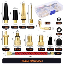 Ouxayapl Bicycle Valve Adapter Set, 34 Pieces Bicycle Valve Adapter Valve Adapter, French Valve Adapter, Car Valve Adapter, Compressor Valve Adapter, Repair Kit Bicycle, Air Pump, Ball Needle