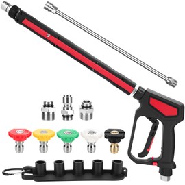 High Pressure Washer Gun with 2 Pressure Washer Wands, 5 Nozzle Tips, Swivel 3/8" Plug & M22 Fitting, 38 Inch, 5000 PSI
