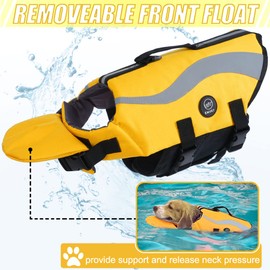 EMUST Dog Life Jacket, Ripstop Large Dog Life Vests Swimsuit for Boating/Swimming/Pool with Double Rescue Handles, Dog Flotation Vest for Large Dogs, Yellow,XXL