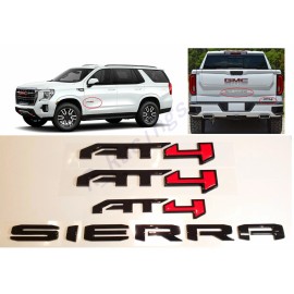 GMC 4PCS Gloss Black Red AT4 Emblem Sierra Letters Fit GMC Sierra 1500 2500HD 3500HD