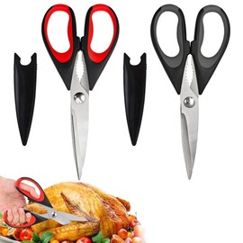 Xiedeai Heavy Duty Kitchen Scissors Ultra Sharp Blades and Soft Grip Stainless Steel Kitchen Shear with Cover Multipurpose Food Scissors for Cutting Meat Chicken Vegetable Fish Herbs Red+Black
