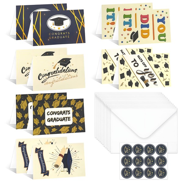 Graduation Cards 2025-12 Pack Congratulations Cards with Envelopes and Seals,