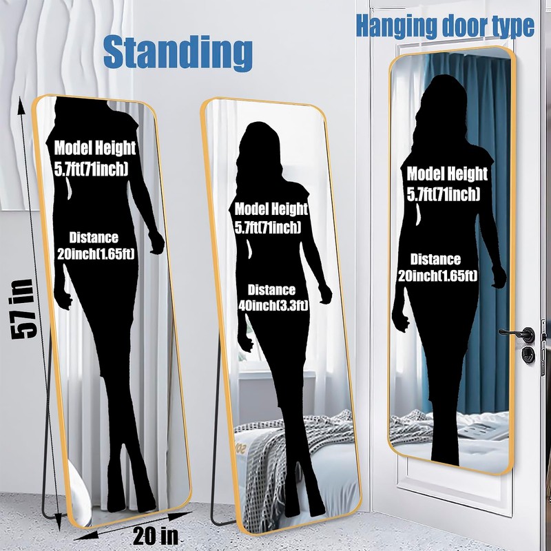 SCWF-GZ 57x20 Door Hanging Full Length Mirror, Floor Stand (Height