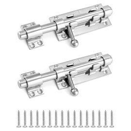QWORK Sliding Bolt Gate Latch, Solid Gate Lock Security Guard, 2 Pack 6.3" 304 Stainless Steel Heavy Duty Thickened Barrel Bolt with Padlock Hole, Interior Door Latches Brushed Finish