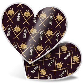 2 x Heart Stickers 7.5 cm - Samurai Warrior Pattern Oriental Sword Fun Decals for Laptops,Tablets,Luggage,Scrap Booking,Fridges, #24405