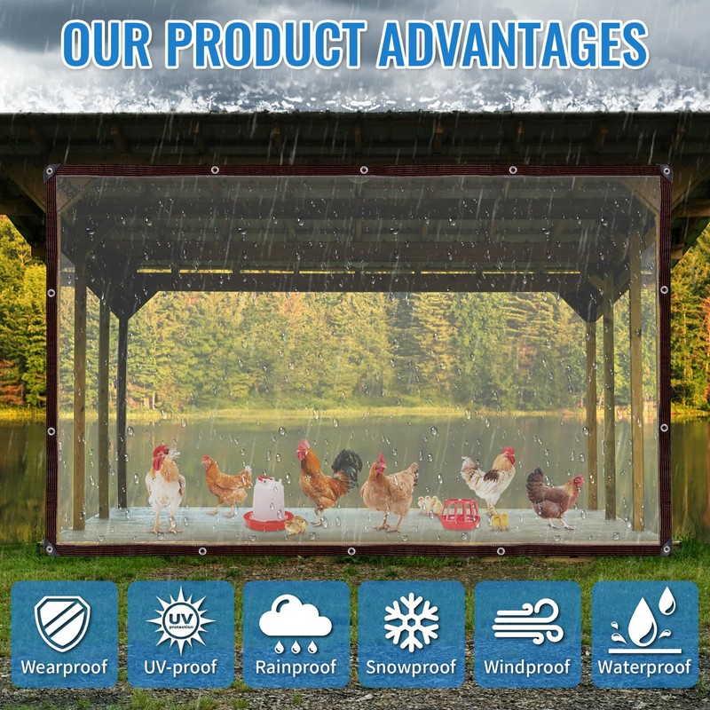 Clear Tarp, 10×12FT Plastic Tarps Heavy Duty Waterproof with Grommets,