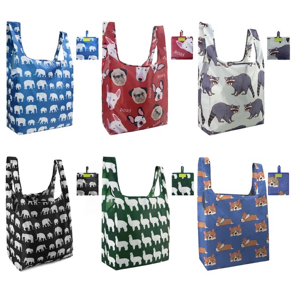 BeeGreen 6 Pack Animal Lover Gifts Reusable Grocery Bags Shopping