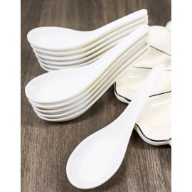 Ebros Gift Contemporary High Gloss White Melamine Asian Soup Spoons Pack Of 12 Set