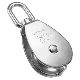 E-TING M50 Single Pulley Block, Heavy Duty 304 Stainless Steel Wheel Roller, Lifting Crane Swivel Hook Rigging Snatch, 3/8" Wire Rope x 1.97" Sheave