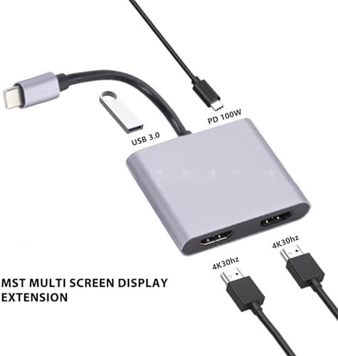 Dilwe Adaptador USB C a HDMI, Convertidor Adaptador de Video USB 3.1 a HDMI Dual 4K, Modos Espejo y Extendido, Estación de Acoplamiento USB C a HD