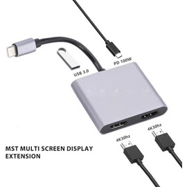 Dilwe Adaptador USB C a HDMI, Convertidor Adaptador de Video USB 3.1 a HDMI Dual 4K, Modos Espejo y Extendido, Estación de Acoplamiento USB C a HD