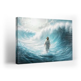 Kuphsod Jesus Landscape Canvas Wall Art Christian Print Painting Jesus Walk On Water Picture Modern Home Decor For Living Room Kitchen Bathroom Framed Ready To Hang 12x16 Inch