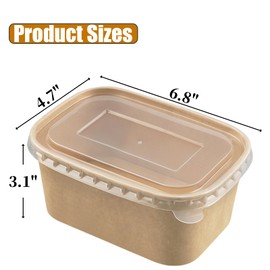 FISDEN 50 Pack Paper Food Container with Lids, 32 Oz Rectangular Salad Bowls, Deep Meal Prep Take Out Food Containers for Salad, Soup, Snacks, Desserts