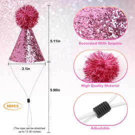 NAFJYR 50 Pcs Mini Party Hats, Little Party Hats with Pom Poms for Stuffed Animals Figures