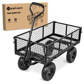 Yesker Steel Garden Carts - 800lbs Dump Wagon with All Terrain Inflatable Wheels for Yard Lawn Farms Gardening - Heavy Duty Utility Outdoor Hauling Wheelbarrow