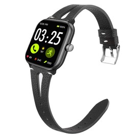 Compatible with Spade & Co Health Smartwatch 4 bands, Slim Vintage Leather Strap Replacement Compatible with Spade & Co Health Smartwatch 4 1.85 Inches (Black, 22mm size band)