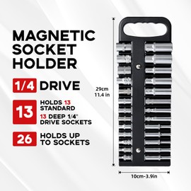 ALOANES Magnetic Socket Organizer, Portable Socket Organizer Tray, 1/4 Drive Socket Storage Tray, Fits Deep & Shallow Sockets,Holds up to 5/8 Inch (14mm) Sockets