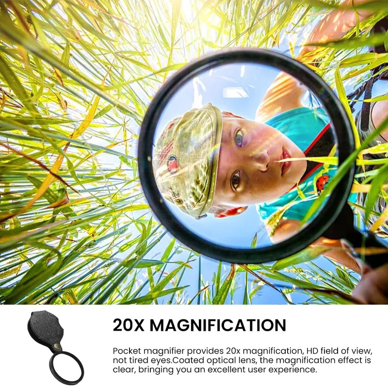 Pocket Magnifier 20X Rotating Foldable HD Mini Portable Reading Magnifier
