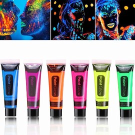 6 Pcs Glow in the Dark Face Body Paint,Blacklight Neon Face & Body Paints,Easily Cleanable Paint Set Neon Makeup Glow in the Dark Party Supplies